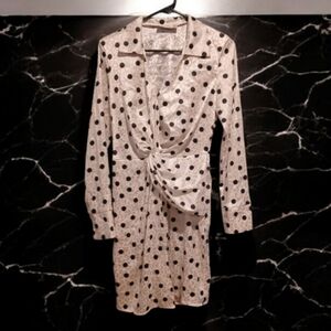 Flounce London White Black Dot Shirred Dress size Womans 4 Party Clubbing